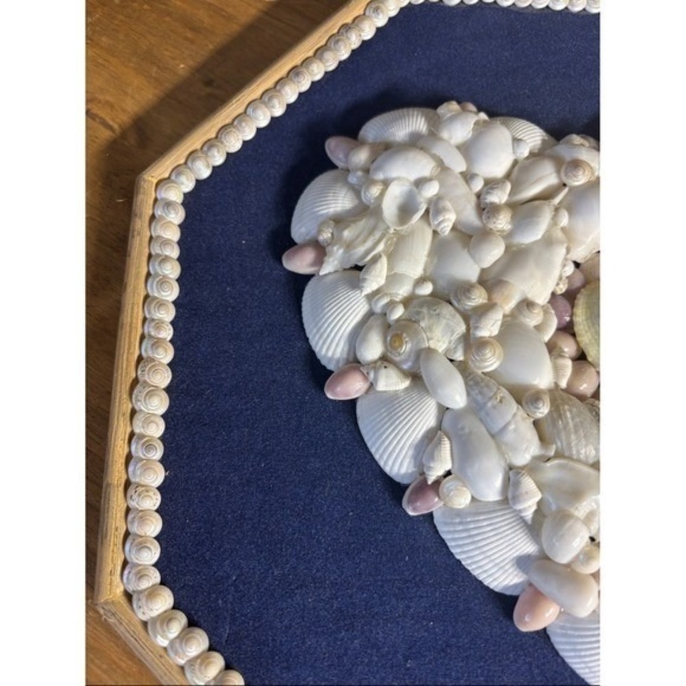 Vintage Handcrafted 3D Sea Shell Heart Wall Art Decor Navy Backing MCM 12" GIFT - Picture 8 of 13